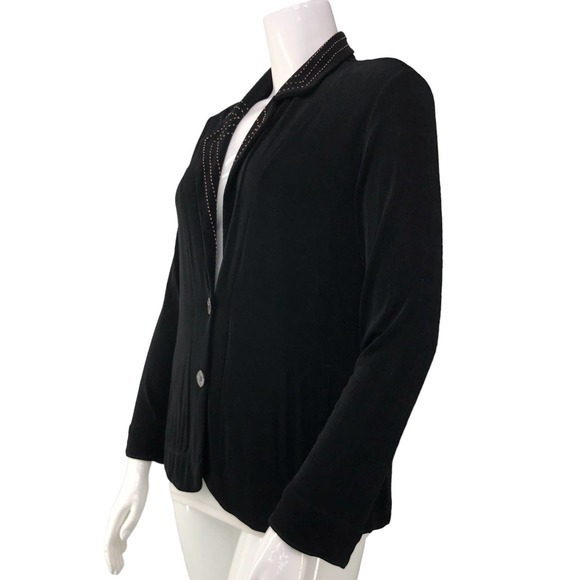 Chicos Travelers Womens Size 2 US 12 L Blazer Jacket Black Slinky Stretch Button - Picture 5 of 16